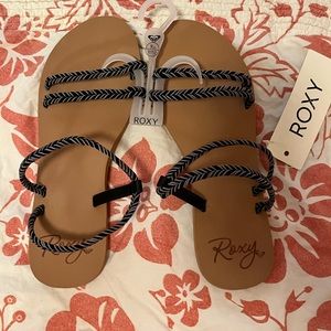 NWT LUANA ROXY SANDALS SIZE 9 black & gray stripe rope strappy